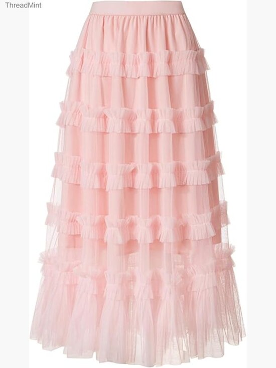 Dresses & Skirts - Long Tulle Maxi Skirt A-Line Mesh Tutu Fairy Tiered Flowy Elastic Waist